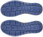 Preview: The image shows the soles of sneakers. They are blue with a tread pattern of various curves and lines that provide slip resistance and comfort.