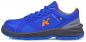 Preview: The shoe is sporty, primarily in blue with orange accents. It has a gray heel and a grippy, black sole. The laces are standard and the material appears sturdy.