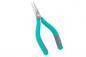 Preview: This is a pair of pointed pliers with long, narrow jaws. The handles are ergonomically designed and made of a turquoise, rubberized material. They are slip-resistant and comfortable.