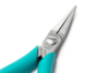 Preview: The image displays a pointed pair of pliers with a metallic, shiny head and ergonomic, turquoise handles. The pliers feature a clear, functional design style.