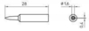 Preview: The image displays a technical drawing of an object measuring 28 mm in length and 1.6 mm in diameter. A top view illustrates the object with a small hole of 0.4 mm.