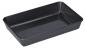 Preview: The image depicts a rectangular, flat metal baking pan. It is dark gray to black and features slightly raised edges. The inside is smooth and shiny.