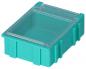 Preview: The image shows a rectangular, turquoise plastic storage box with a transparent lid. The box has smooth walls and is sturdy.