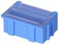 Preview: The image shows a small rectangular box in bright blue. It has a transparent lid and is slightly notched on the sides. The box appears sturdy and practical.