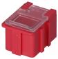 Preview: The image shows a small, red plastic block with a transparent lid on top. It has a square shape and two vertical studs on the sides.