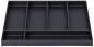 Preview: The image displays a rectangular, black drawer insert with multiple compartments. There are a total of six compartments, varying in size, ideal for storing utensils.