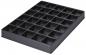 Preview: The image shows a flat, black plastic plate with 36 small, square compartments. Each compartment is the same size and neatly arranged, ideal for storing small items.