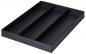 Preview: The image shows a black tray with three elongated compartments. It is flat and rectangular, ideal for sorting office supplies or cutlery. The walls are slightly raised.