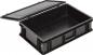 Preview: The image shows a black plastic box with a movable lid. The box has a rectangular shape and a handle on the side for easy carrying.