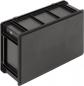 Preview: The image shows a black, rectangular plastic box with a flat lid. The top has several longitudinal and transverse stripes. It is sturdy and can be used for storing items.