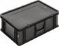 Preview: The image shows a black, rectangular plastic box with a flat lid and side handles. It has a sturdy structure and is versatile.