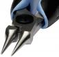 Preview: The image shows a pair of pliers with two pointed, metallic jaws. The handle is black with blue accents and has a screw in the middle for adjustment.