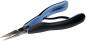 Preview: The image shows a pair of pliers with a blue plastic coating and black rubber grips. The tips are narrow and sharp, ideal for grasping and cutting fine materials.