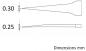 Preview: Das Bild zeigt zwei technische Zeichnungen von spitzen Objekten, die in Millimetern dimensioniert sind. Oben ist ein spitzes Objekt mit 0,30 mm, unten eines mit 0,25 mm.
