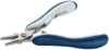 Preview: Pliers with half-round, narrow tips and ergonomic, blue rubber grips. It features a sturdy metal construction and is used for gripping or bending small objects.