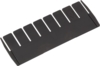 Preview: The image shows a black comb. It has seven elongated teeth that are evenly distributed. The ends are slightly rounded, and the comb has a flat shape.