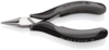 Preview: The image shows a pair of pliers with long, narrow jaws and ergonomic, black handles. The handle has a non-slip surface and is made of plastic. The blades are shiny and made of metal.