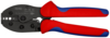 Preview: The image shows a crimping tool with red and blue handles. The jaws are black and feature various notches for crimping cables.