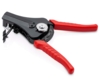 Preview: The image shows a cable cutter pliers with a red handle and a black body. It has an ergonomic shape and a spiral spring. A round mechanism is visible on top.