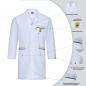 Preview: The image shows a white lab coat with long sleeves. It features a chest pocket with a yellow warning symbol and two side pockets. The coat is functional and dirt-resistant.