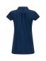 Preview: The image shows a dark blue polo shirt with short sleeves. It features a pointed collar and a slightly gathered back section. The fabric appears smooth and casual.