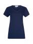 Preview: The image shows a dark blue V-neck t-shirt with short sleeves. It has a simple, straight cut and is made from soft fabric.