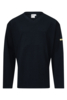 Preview: The image shows a long-sleeved, black V-neck shirt. It has a textured surface and a yellow detail on one sleeve. The style is simple and modern.