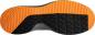 Preview: The image shows the sole of a shoe. The sole has a rough texture with vertical and horizontal stripes in orange and black. It is designed to be sturdy and slip-resistant.