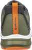 Preview: The image shows the rear view of a sports shoe. The color is primarily gray with olive green and white elements. An orange tab is also visible, featuring a logo.