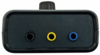 Preview: The image shows a black connection unit with three color outputs: a black, a yellow, and a blue one. There is a rotatable knob on top.