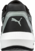 Preview: The image shows the rear view of a black sports shoe with gray accents. A puma logo is depicted on the heel. The sole is white and slightly elevated.