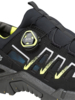 Preview: The image shows a black sports or hiking shoe with yellow and gray accents. It features a quick-lacing system using a twist knob, which facilitates adjustment.