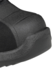 Preview: The image shows the front of a black work shoe with a reinforced toe cap. The surface is textured and partly smooth. The shoe has a sturdy, wide sole.