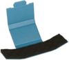 Preview: The image shows a blue, foldable container with a black, long strip of material. The container is open, and the strip is lying flat in front of it.