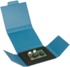 Preview: The image shows an open, blue package with a black foam insert. On it lies a green circuit board with several black components and two connectors.