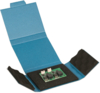 Preview: The image shows an opened blue cardboard packaging with two flaps. Inside, there is a green circuit board with electronic components, resting on black foam.