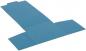 Preview: The image shows a flat, blue cardboard folded into an L-shape. It has two lateral, rounded flaps and a central crease that reinforces the structure.