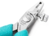 Preview: The image shows a pair of pliers with blue grip areas. The pliers have a silver metal surface with an adjusting screw and a round push button. They appear precise and robust.