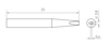 Preview: The image displays a technical drawing of a narrow object with a length of 23 mm. It has a pointed shape and a round opening with a diameter of 0.8 mm and a depth of 0.4 mm.