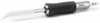 Preview: The image displays a soldering iron tool with a long, narrow heating area. The handle is black with textured grooves for improved grip. The metal tip is silver and angled.