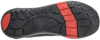 Preview: The image shows the sole of a shoe with a non-slip, wavy tread. There are black rubber areas and a striking red area in the middle. The sole is sturdy and provides good grip.