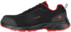 Preview: The shoe is black with red accents. It has a breathable surface, flat laces, and a sturdy rubber sole. Ideal for athletic activities or everyday wear.