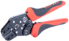 Preview: The image shows a pair of pliers with black and red handles. It has a closed front with several openings used for crimping cables. The handles are ergonomically shaped.