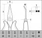 Preview: The image shows a technical drawing of pliers. It includes measurements for A, B, C, D, and E. The pliers have a pointed shape and are viewed from the side, at a 45-degree angle.