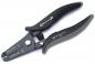 Preview: The image shows a black pair of pliers with ergonomic handles. It features a serrated edge and an adjustable scale for different wire diameters. The pliers appear sturdy and functional.