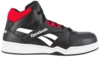 Preview: The shoe is a black, mid-top sneaker with red accents and white details. It has a smooth surface, a sturdy sole, and the brand "Reebok" is visible on the side.