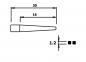 Preview: The image displays a narrow, conical shape with dimensions of 20 units in length and 16 units in width at the wider side. Below, there is a measurement of 1.2 units.