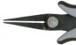 Preview: The image shows the tip of a pair of pliers with narrow, serrated blades. The handles are ergonomically shaped and black with gray accents. The pliers are designed for precise gripping.