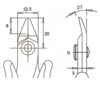 Preview: The image displays technical drawings of a tool or a device. It includes dimensions and proportions such as widths, heights, and radii. On the left is a front view, on the right a side view.