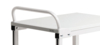 Preview: The image shows a white, metal table with a smooth surface. On one side, there is a curved handle bar. The table legs are sturdy and also made of metal.